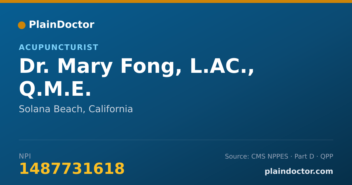 Shareable card for Mary Fong, L.AC., Q.M.E. - Acupuncturist, Solana Beach, CA