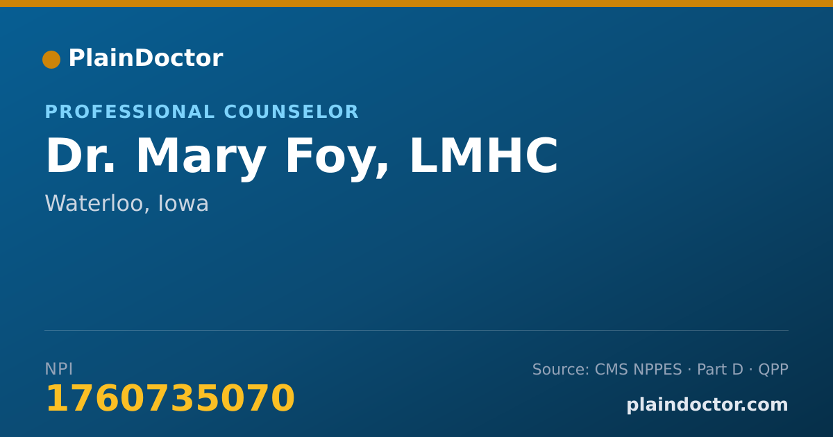 Shareable card for Mary Foy, LMHC - Professional Counselor, Waterloo, IA