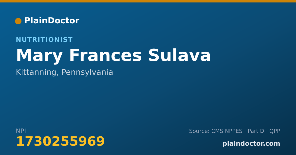 Shareable card for Mary Frances Sulava - Nutritionist, Kittanning, PA