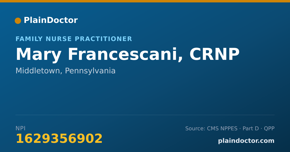 Shareable card for Mary Francescani, CRNP - Registered Nurse, Middletown, PA