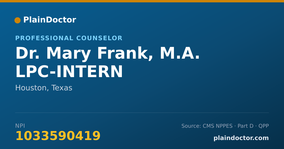 Shareable card for Mary Frank, M.A. LPC-INTERN - Professional Counselor, Houston, TX