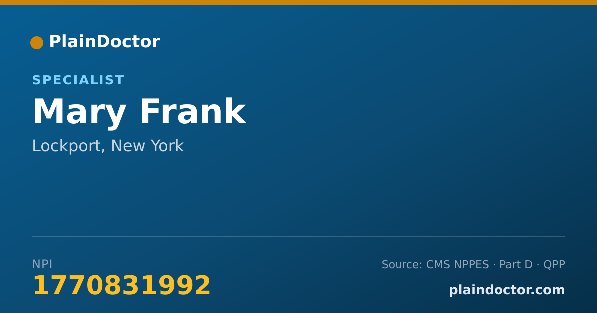 Shareable card for Mary Frank - Specialist, Lockport, NY
