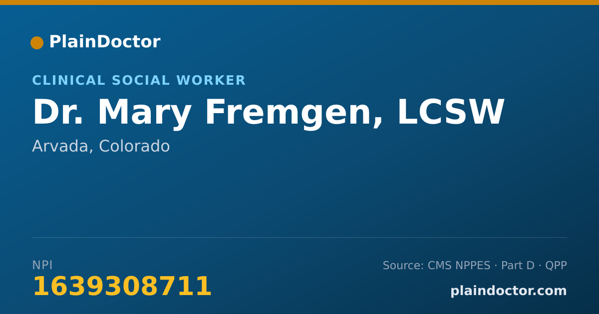 Shareable card for Mary Fremgen, LCSW - Clinical Social Worker, Arvada, CO