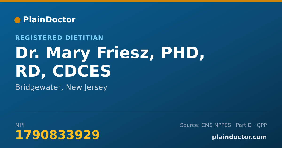 Shareable card for Mary Friesz, PHD, RD, CDCES - Registered Dietitian, Bridgewater, NJ
