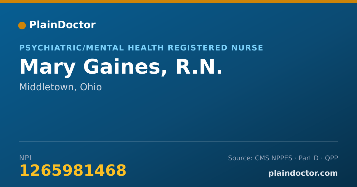 Shareable card for Mary Gaines, R.N. - Psychiatric/Mental Health Registered Nurse, Middletown, OH
