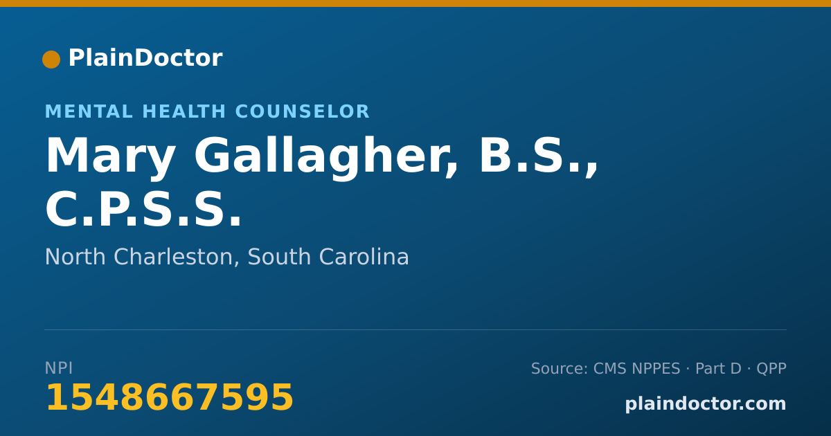 Shareable card for Mary Gallagher, B.S., C.P.S.S. - Mental Health Counselor, North Charleston, SC