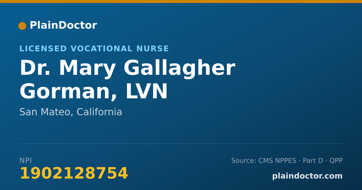 Shareable card for Mary Gallagher Gorman, LVN - Licensed Vocational Nurse, San Mateo, CA