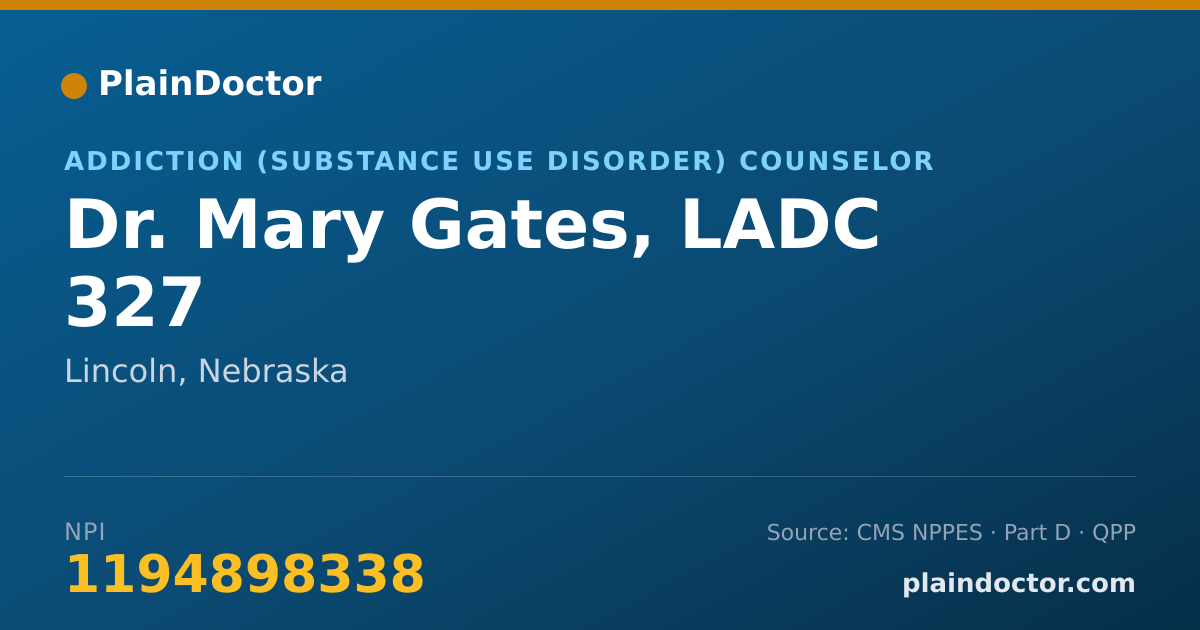 Shareable card for Mary Gates, LADC 327 - Addiction (Substance Use Disorder) Counselor, Lincoln, NE