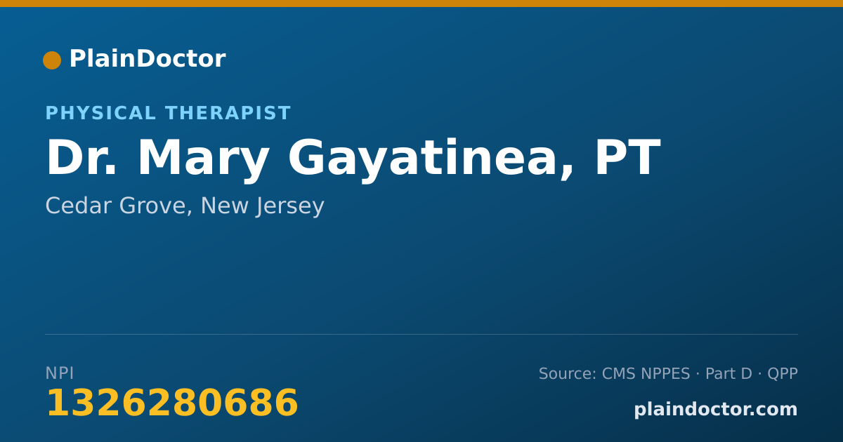 Shareable card for Mary Gayatinea, PT - Physical Therapist, Cedar Grove, NJ