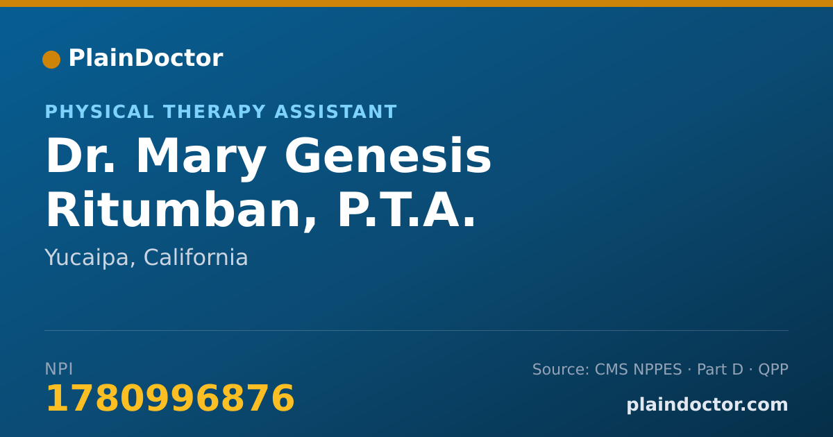 Shareable card for Mary Genesis Ritumban, P.T.A. - Physical Therapy Assistant, Yucaipa, CA