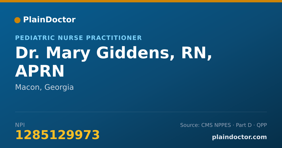 Shareable card for Mary Giddens, RN, APRN - Pediatric Nurse Practitioner, Macon, GA