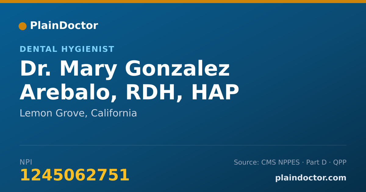 Shareable card for Mary Gonzalez Arebalo, RDH, HAP - Dental Hygienist, Lemon Grove, CA