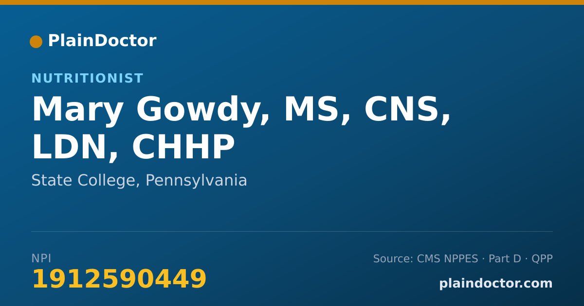 Shareable card for Mary Gowdy, MS, CNS, LDN, CHHP - Nutrition Education Nutritionist, State College, PA