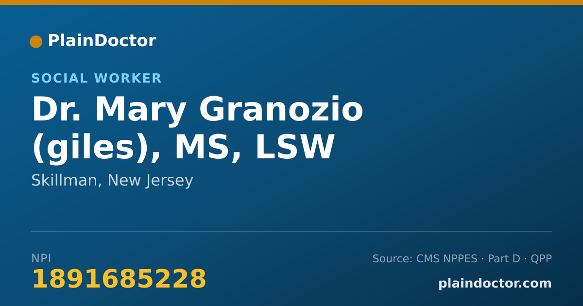 Shareable card for Mary Granozio (giles), MS, LSW - Social Worker, Skillman, NJ