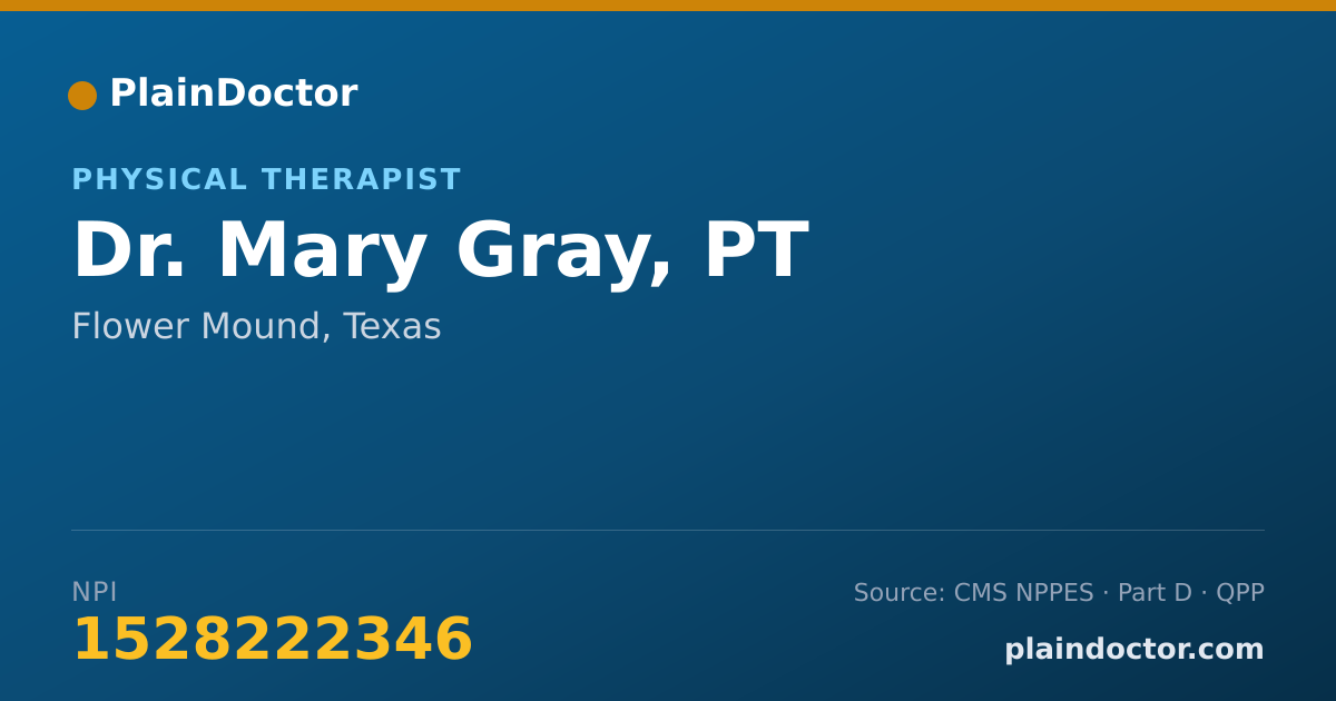 Shareable card for Mary Gray, PT - Physical Therapist, Flower Mound, TX