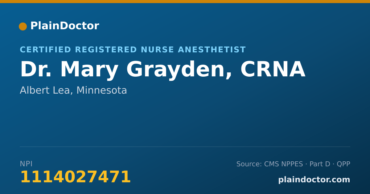 Shareable card for Mary Grayden, CRNA - Certified Registered Nurse Anesthetist, Albert Lea, MN