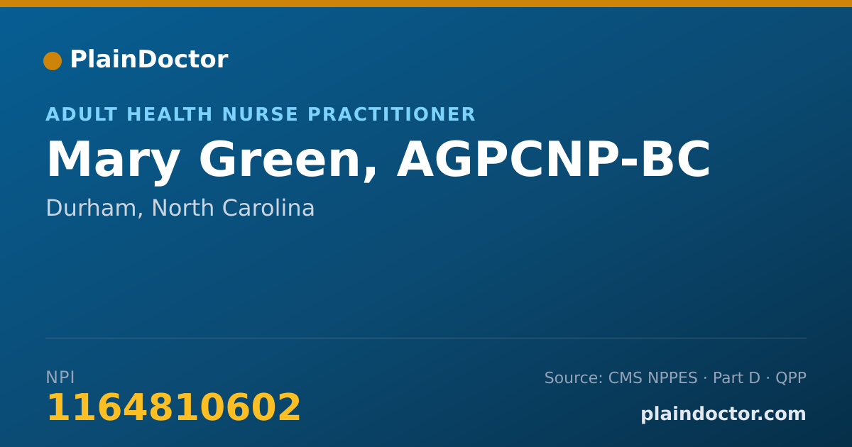 Shareable card for Mary Green, AGPCNP-BC - Adult Health Nurse Practitioner, Durham, NC