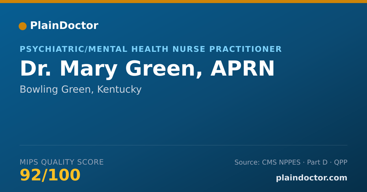 Shareable card for Mary Green, APRN - Psychiatric/Mental Health Nurse Practitioner, Bowling Green, KY