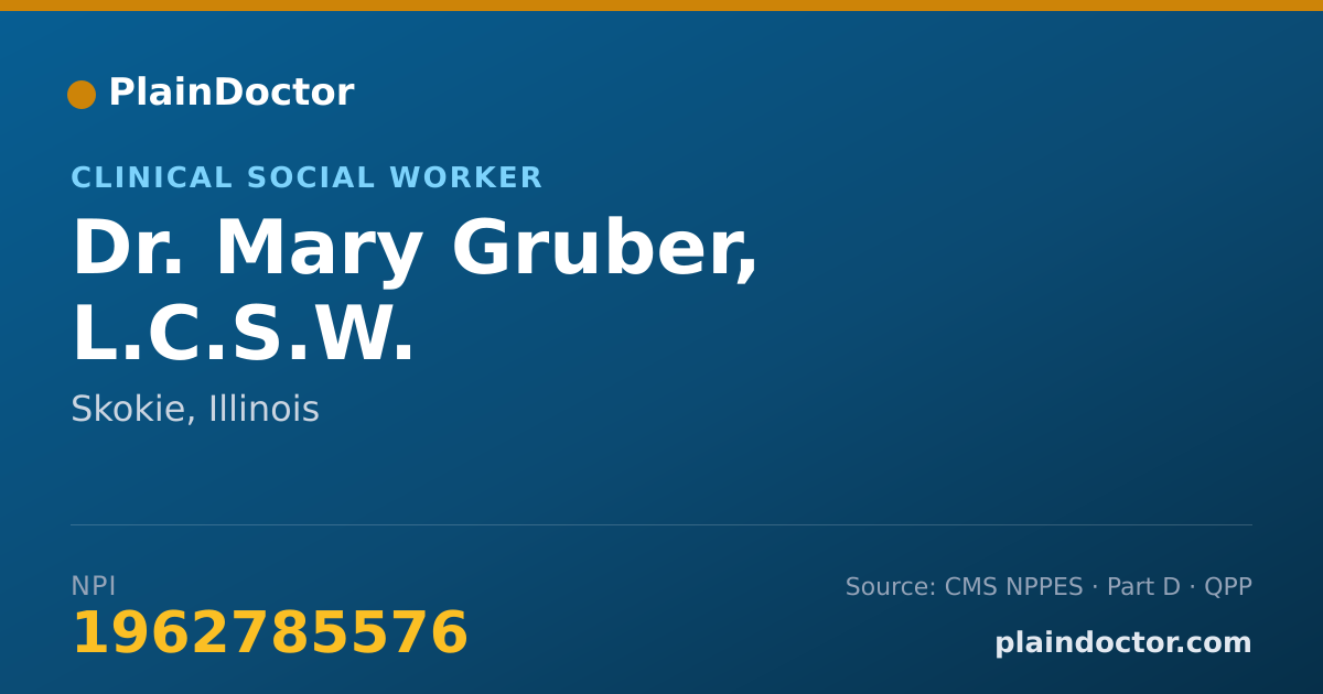 Shareable card for Mary Gruber, L.C.S.W. - Clinical Social Worker, Skokie, IL