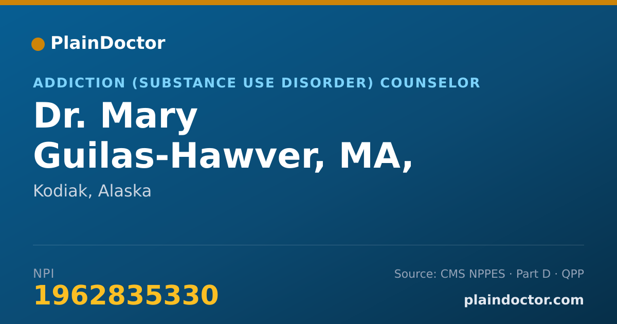 Shareable card for Mary Guilas-Hawver, MA, CDCI - Addiction (Substance Use Disorder) Counselor, Kodiak, AK
