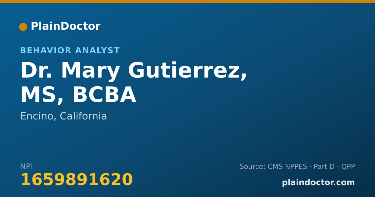 Shareable card for Mary Gutierrez, MS, BCBA - Behavior Analyst, Encino, CA