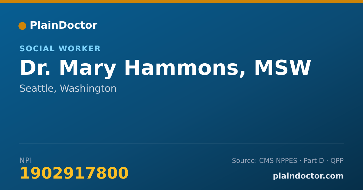 Shareable card for Mary Hammons, MSW - Social Worker, Seattle, WA