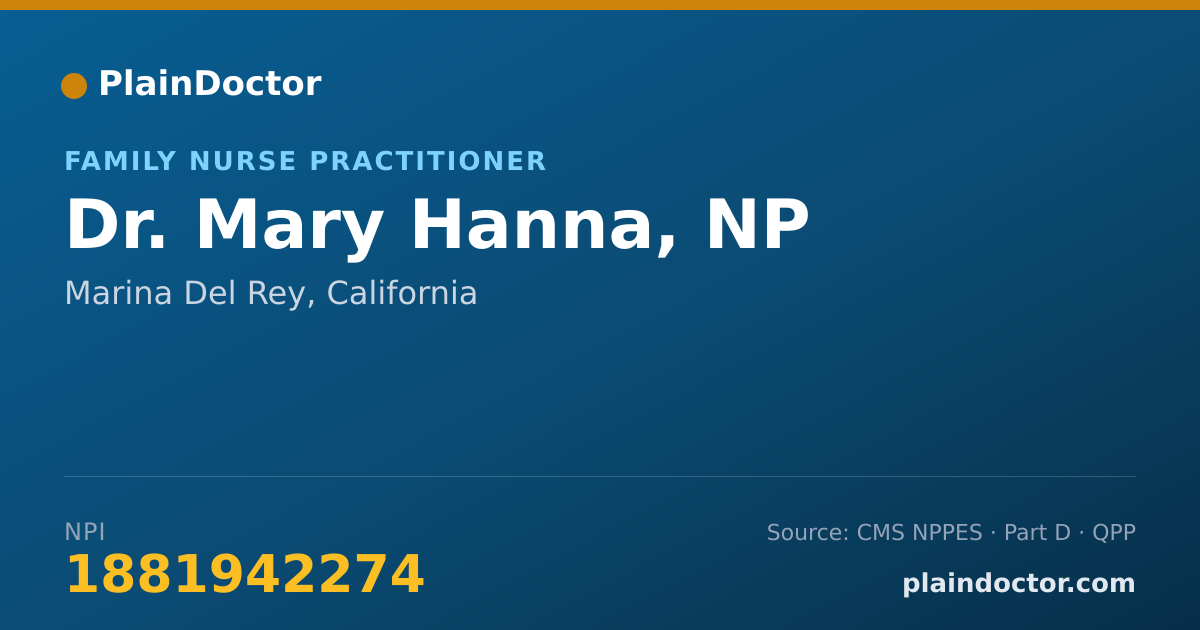 Shareable card for Mary Hanna, NP - Family Nurse Practitioner, Marina Del Rey, CA