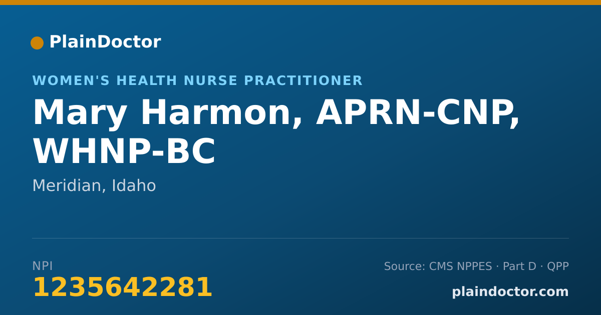Shareable card for Mary Harmon, APRN-CNP, WHNP-BC - Women's Health Nurse Practitioner, Meridian, ID