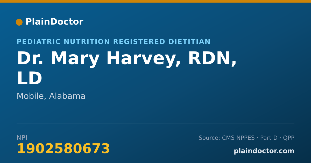 Shareable card for Mary Harvey, RDN, LD - Pediatric Nutrition Registered Dietitian, Mobile, AL