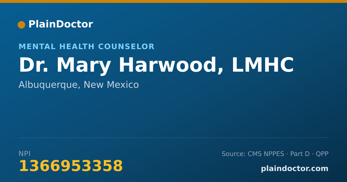 Shareable card for Mary Harwood, LMHC - Mental Health Counselor, Albuquerque, NM