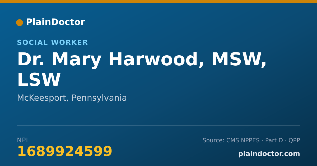 Shareable card for Mary Harwood, MSW, LSW - Social Worker, McKeesport, PA