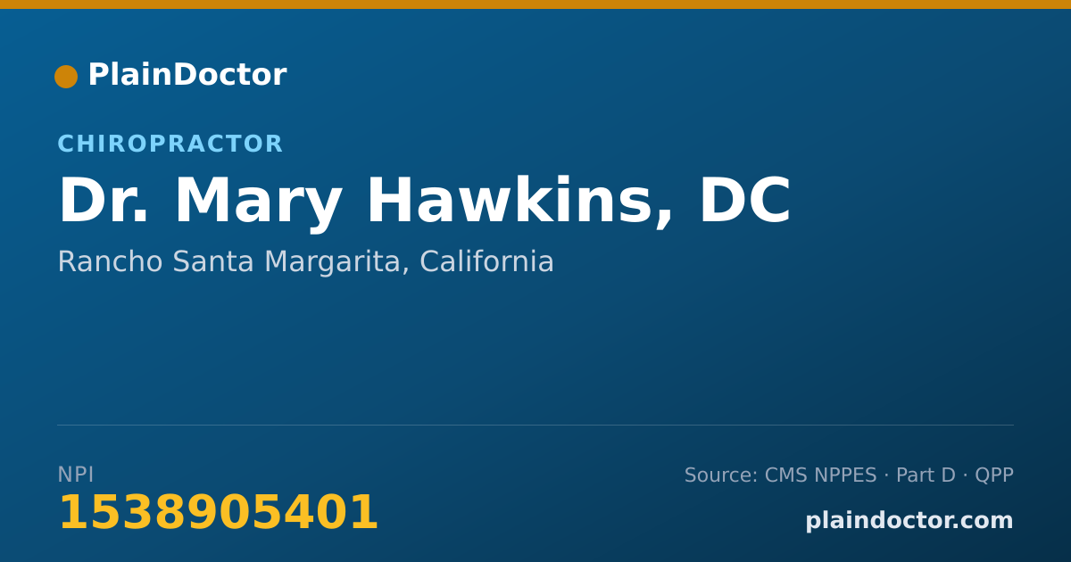 Shareable card for Mary Hawkins, DC - Chiropractor, Rancho Santa Margarita, CA