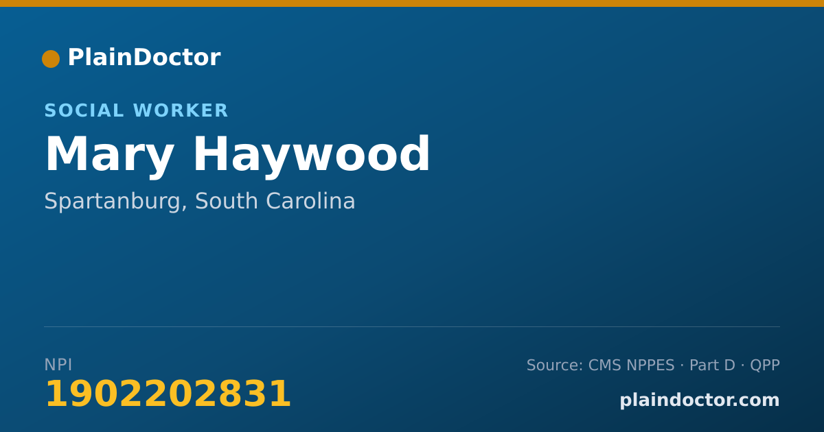 Shareable card for Mary Haywood - Social Worker, Spartanburg, SC