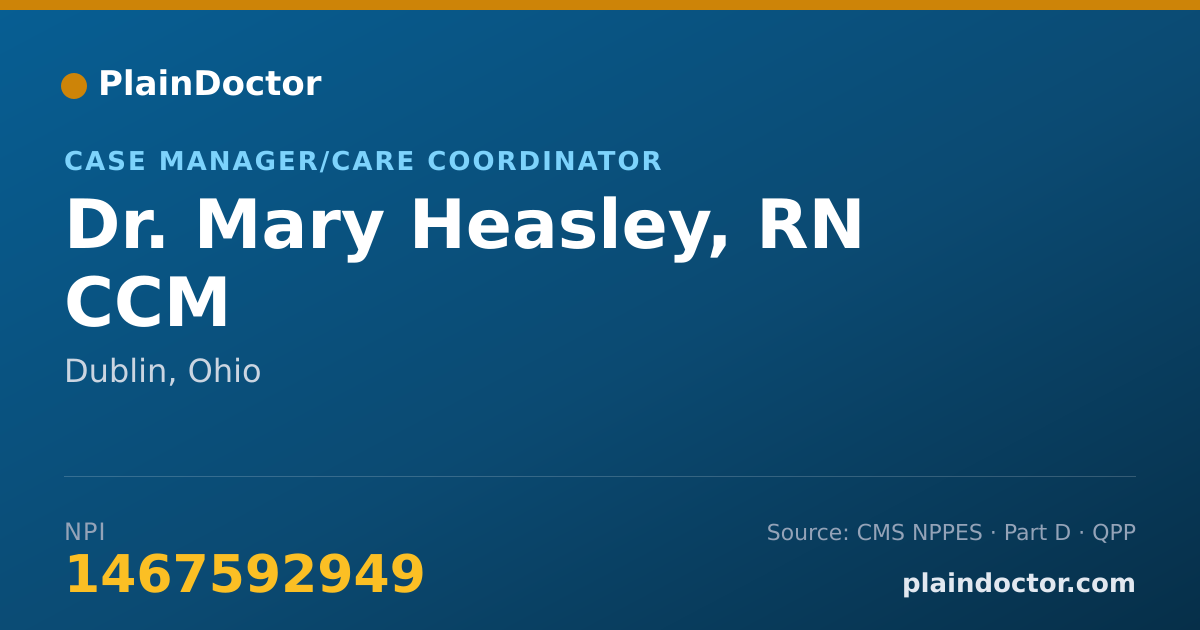 Shareable card for Mary Heasley, RN CCM - Case Manager/Care Coordinator, Dublin, OH