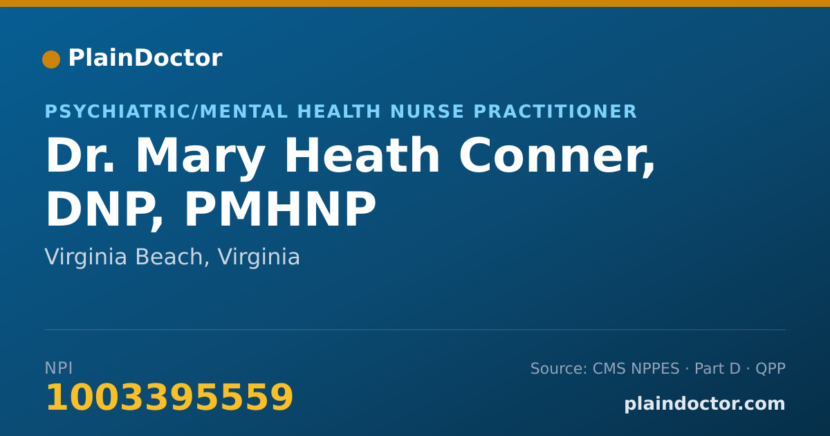 Shareable card for Mary Heath Conner, DNP, PMHNP - Psychiatric/Mental Health Nurse Practitioner, Virginia Beach, VA