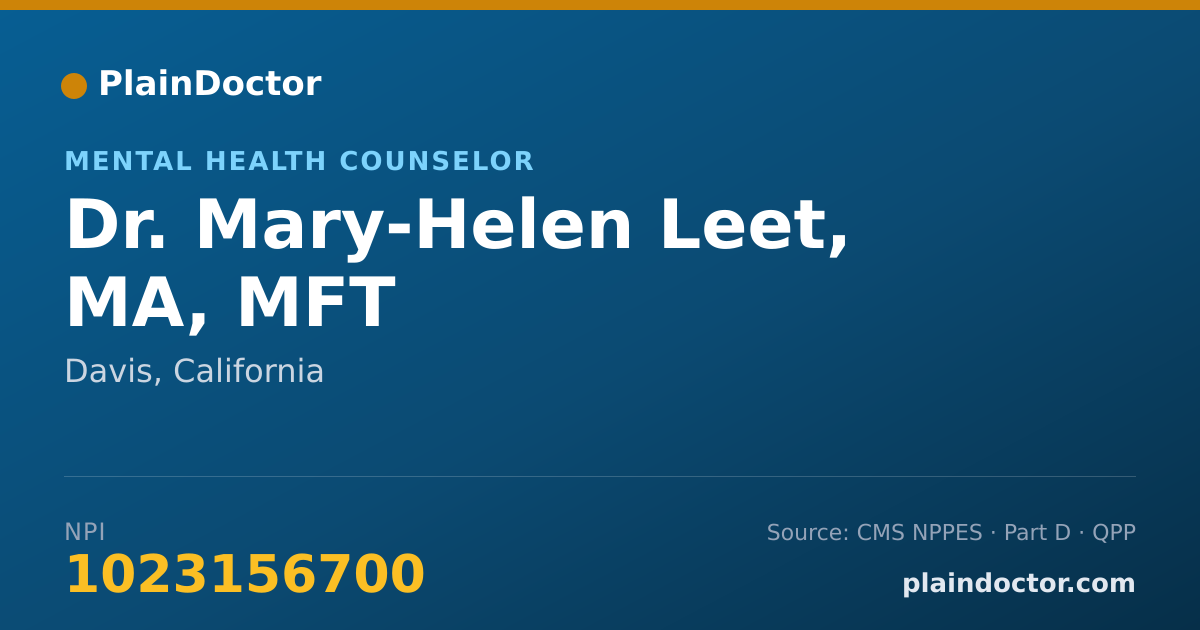 Shareable card for Mary-Helen Leet, MA, MFT - Mental Health Counselor, Davis, CA