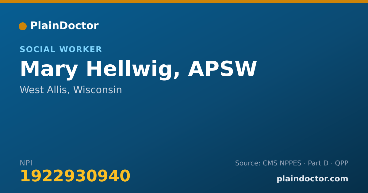 Shareable card for Mary Hellwig, APSW - Social Worker, West Allis, WI