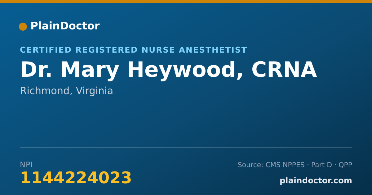 Shareable card for Mary Heywood, CRNA - Certified Registered Nurse Anesthetist, Richmond, VA