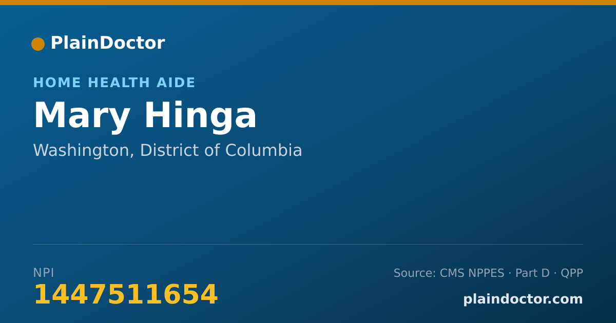 Shareable card for Mary Hinga - Home Health Aide, Washington, DC