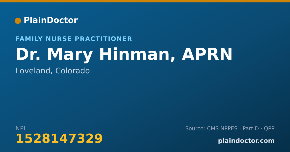 Shareable card for Mary Hinman, APRN - Family Nurse Practitioner, Loveland, CO