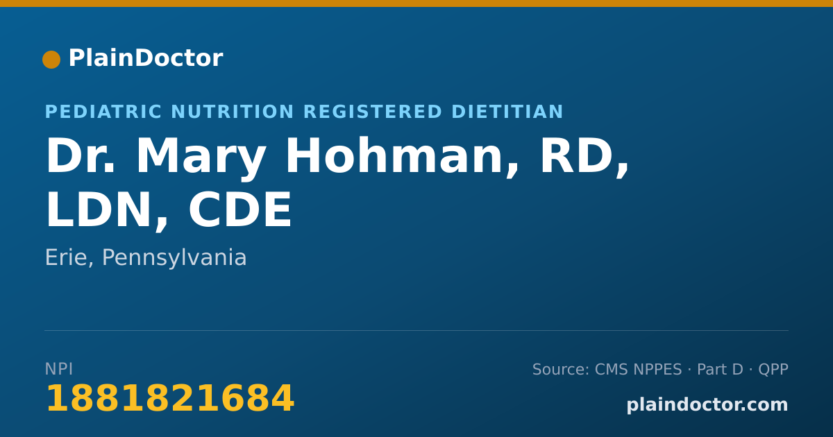 Shareable card for Mary Hohman, RD, LDN, CDE - Pediatric Nutrition Registered Dietitian, Erie, PA