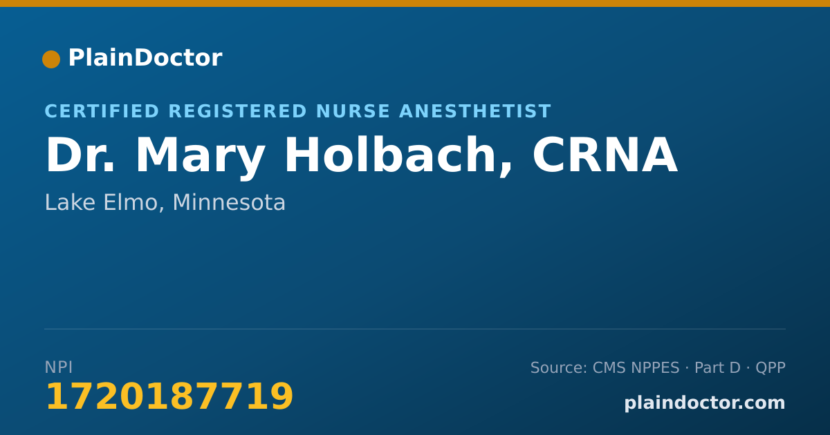 Shareable card for Mary Holbach, CRNA - Certified Registered Nurse Anesthetist, Lake Elmo, MN
