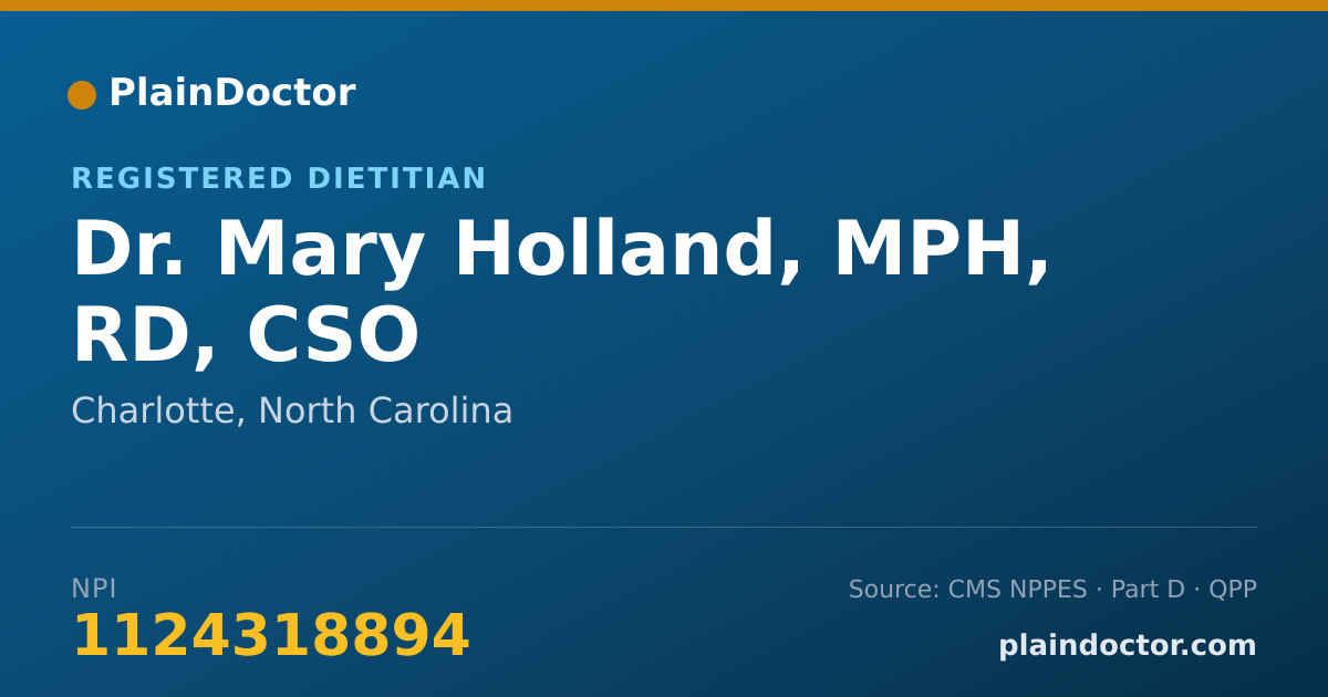 Shareable card for Mary Holland, MPH, RD, CSO - Registered Dietitian, Charlotte, NC