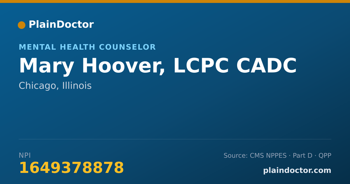 Shareable card for Mary Hoover, LCPC CADC - Mental Health Counselor, Chicago, IL