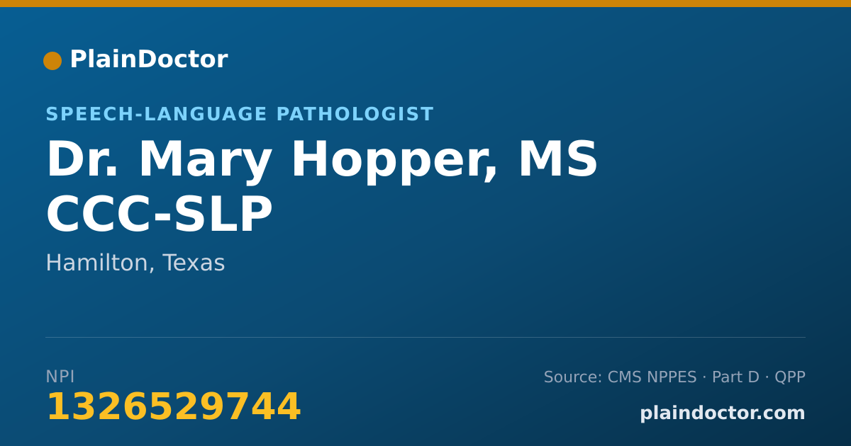 Shareable card for Mary Hopper, MS CCC-SLP - Speech-Language Pathologist, Hamilton, TX