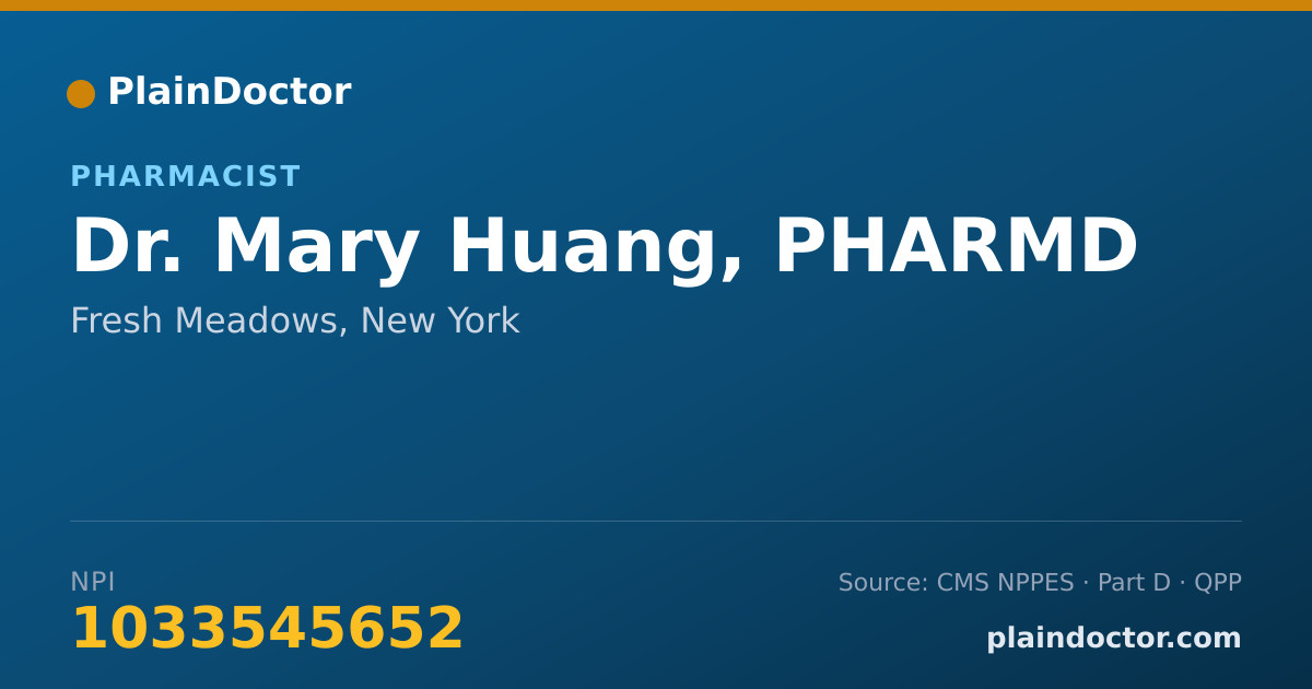Shareable card for Mary Huang, PHARMD - Pharmacist, Fresh Meadows, NY