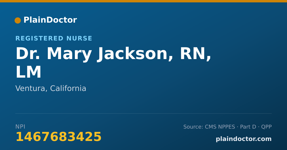 Shareable card for Mary Jackson, RN, LM - Registered Nurse, Ventura, CA