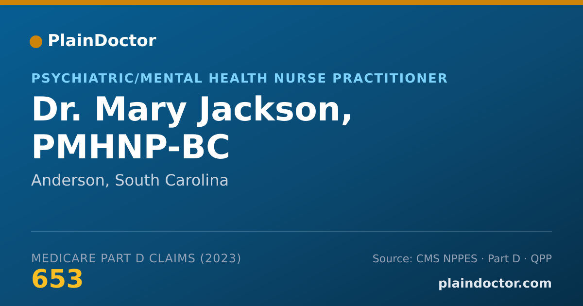 Shareable card for Mary Jackson, PMHNP-BC - Psychiatric/Mental Health Nurse Practitioner, Anderson, SC