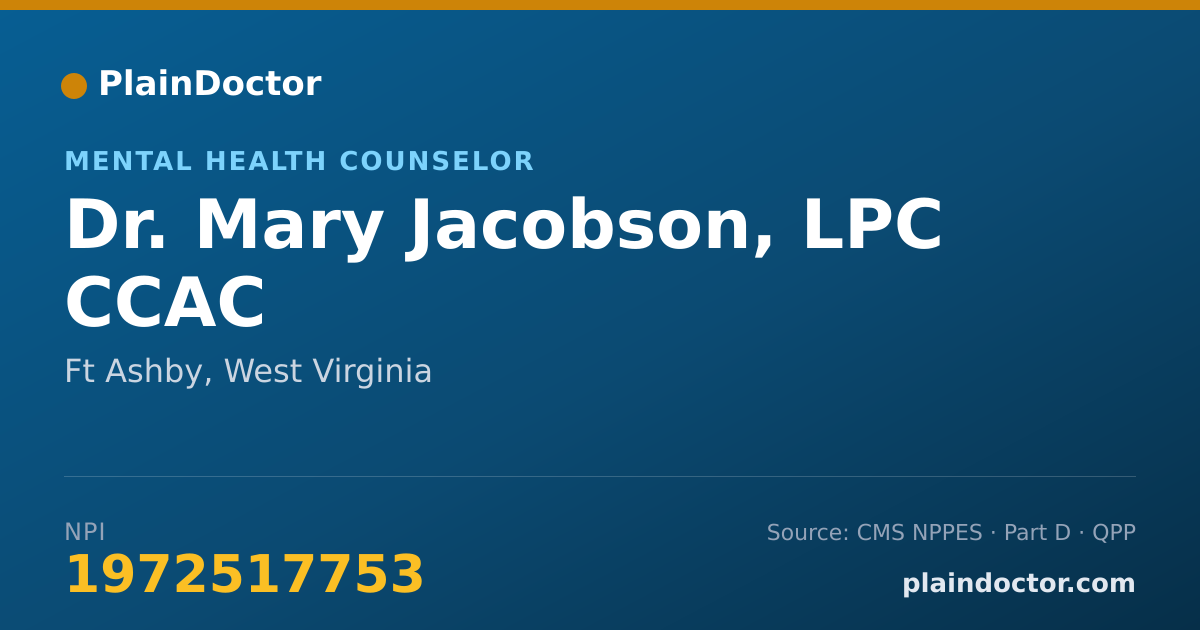 Shareable card for Mary Jacobson, LPC CCAC - Mental Health Counselor, Ft Ashby, WV