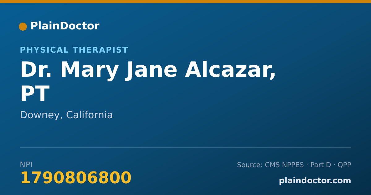 Shareable card for Mary Jane Alcazar, PT - Physical Therapist, Downey, CA